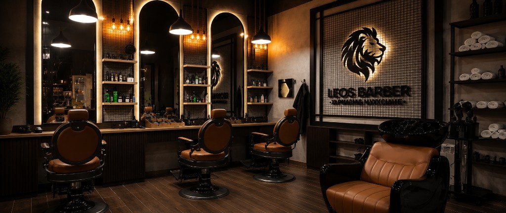 LEOS BARBER barbershopi interyeri, Vega Centre, Toshkent